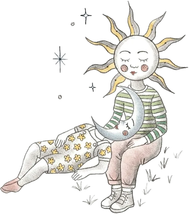 Resting Sun & Moon printed on a canvas tote bag
